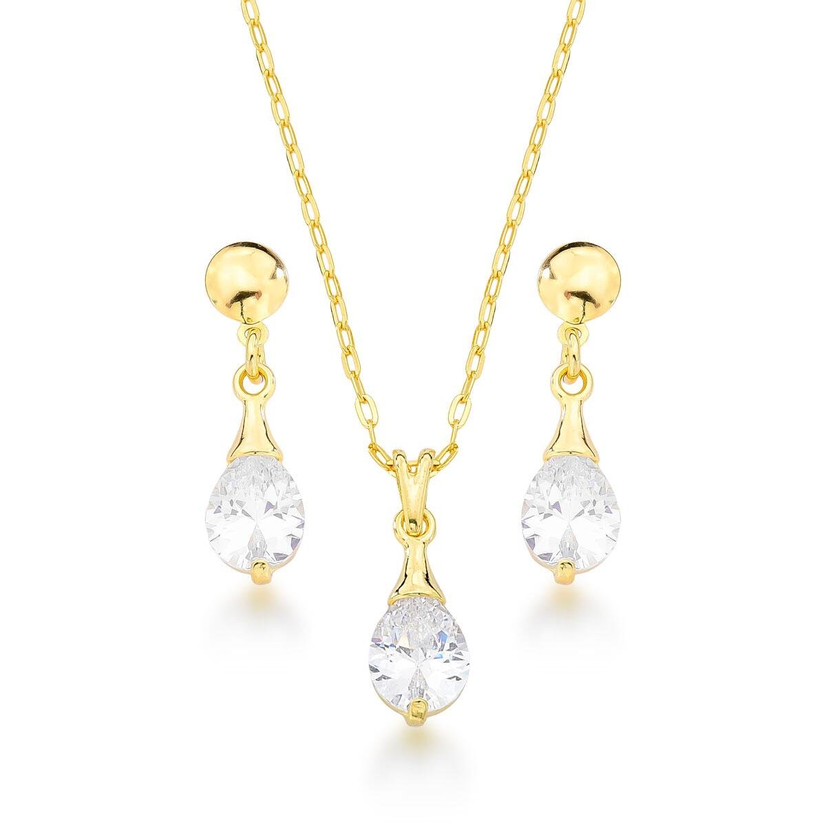 Conjunto Gota Cristal Banhado a Ouro 18k
