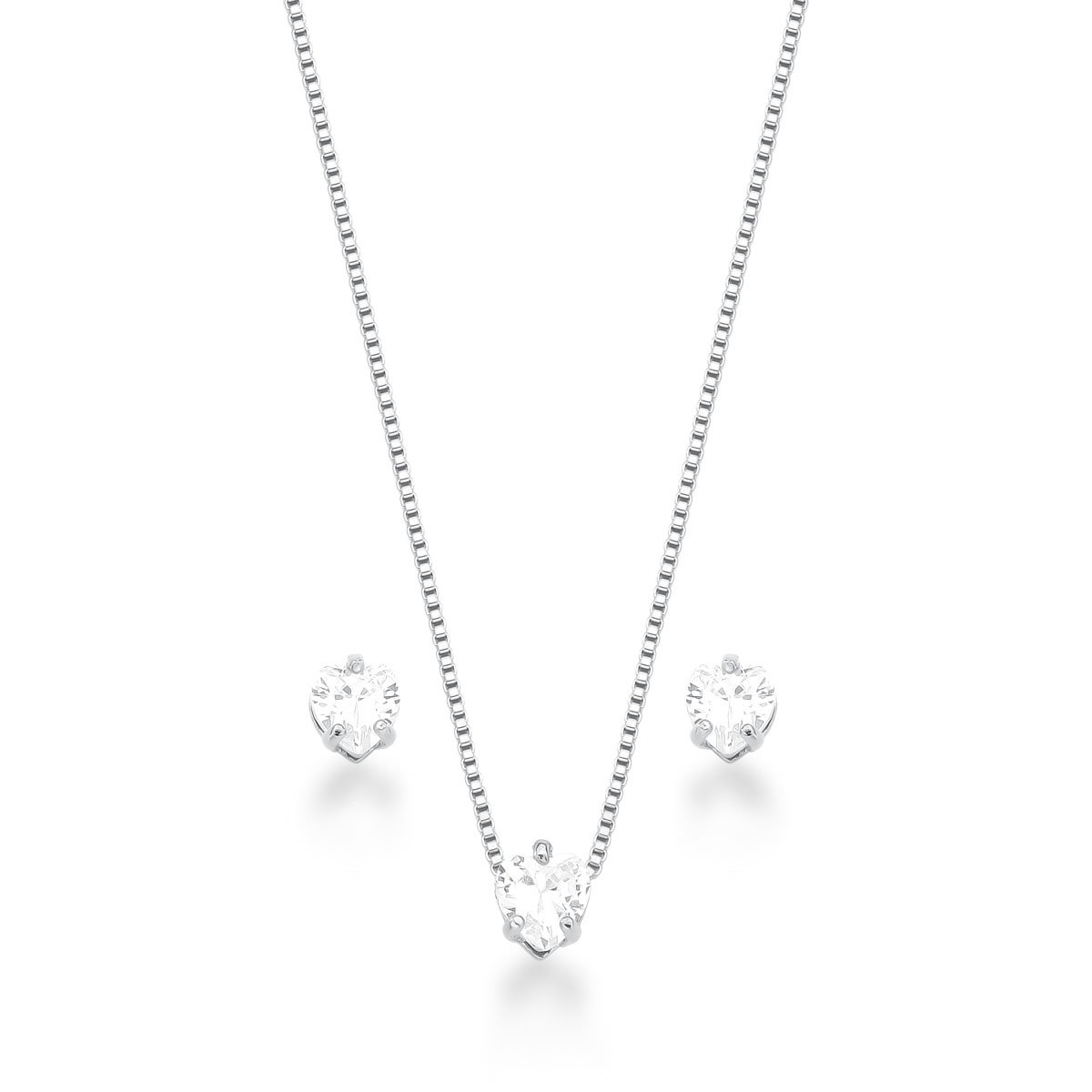 Conjunto Coração Prata 925