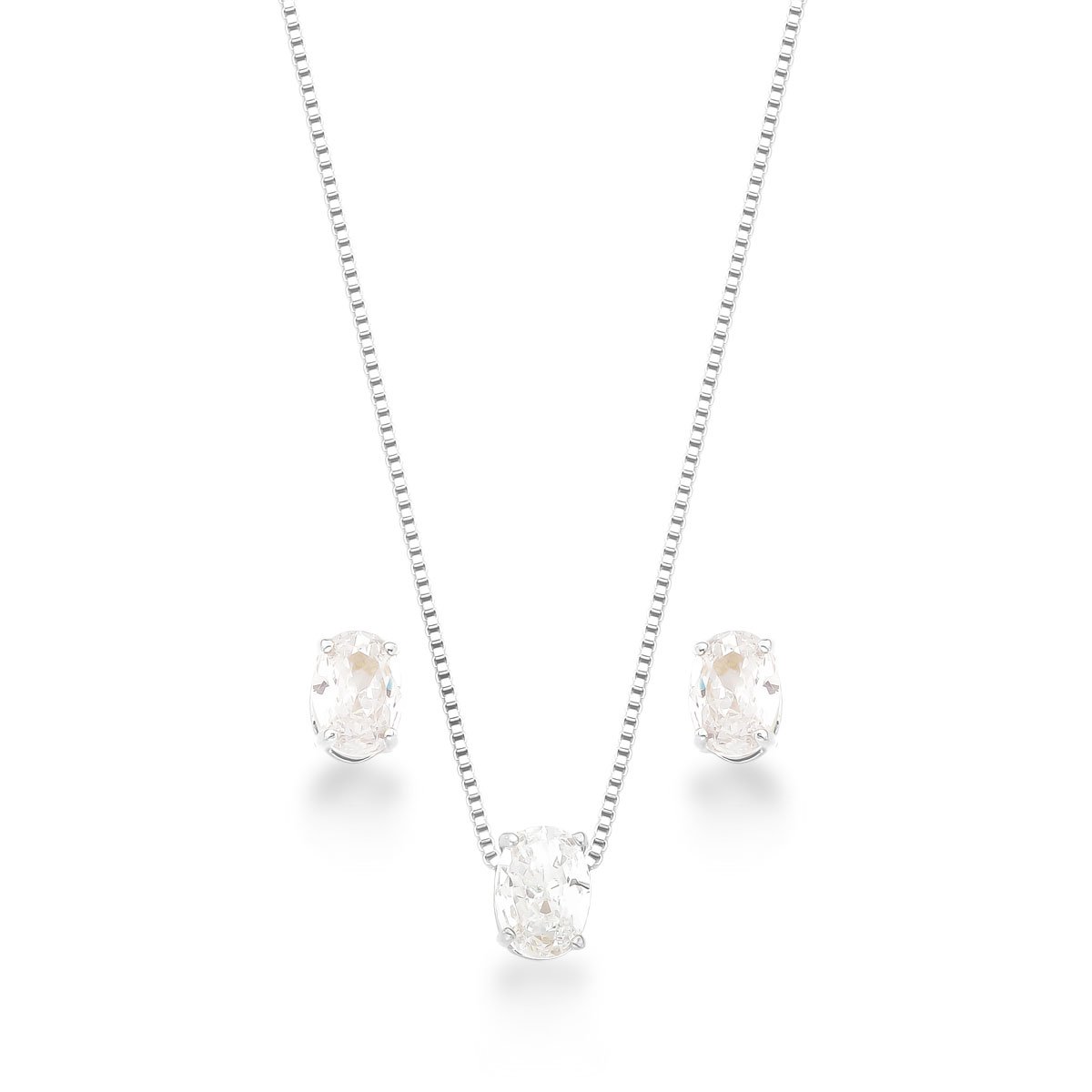 Conjunto Zircônia Oval Prata 925