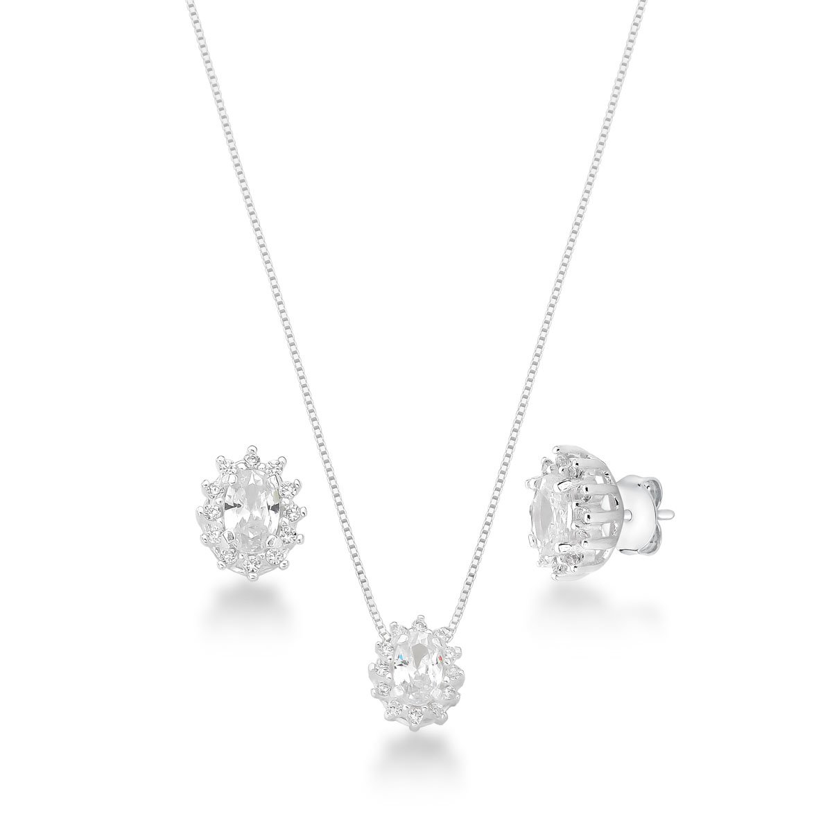 Conjunto Zircônia Cristal Prata 925