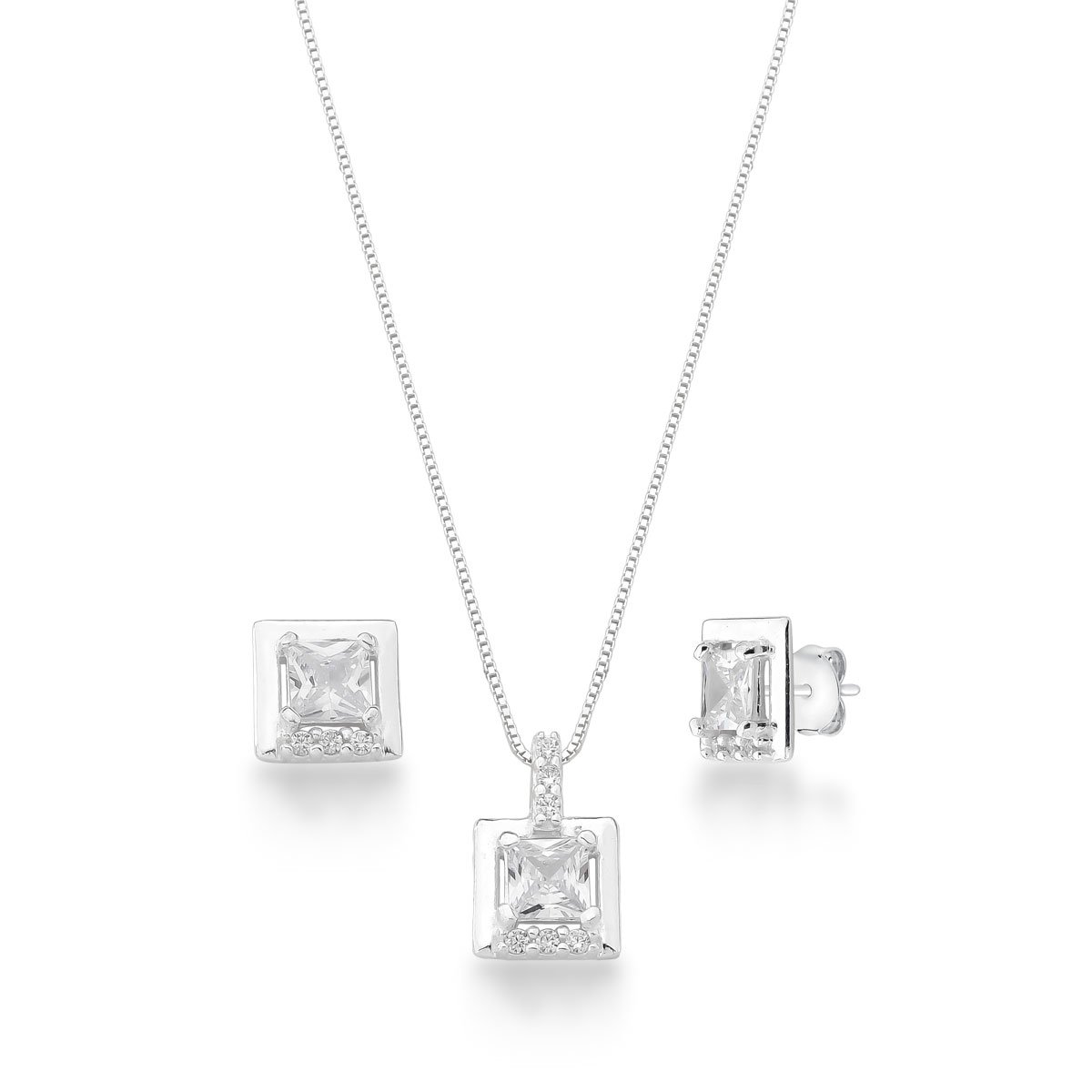 Conjunto Carrê Cristal Prata 925