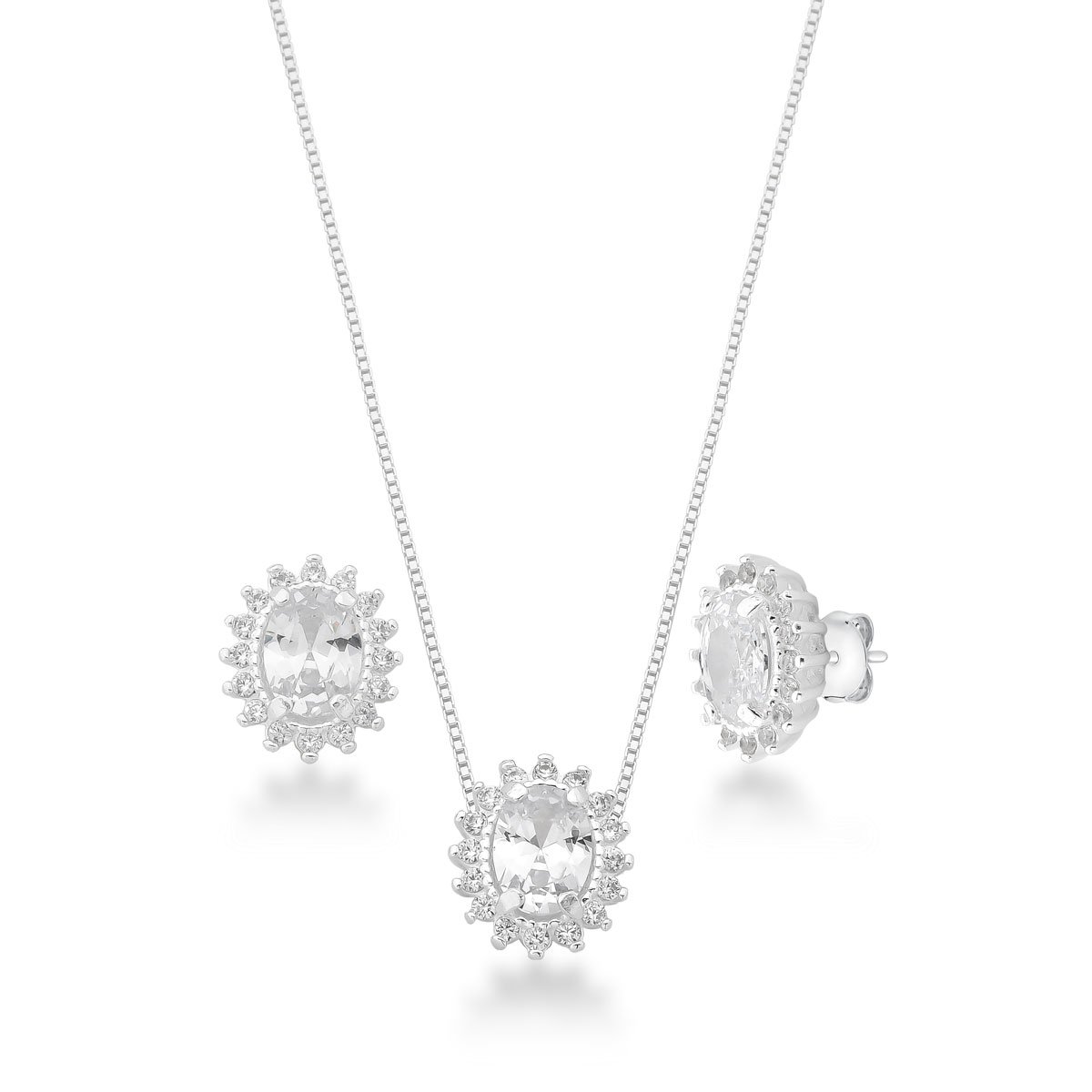 Conjunto Zircônia Cristal Prata 925