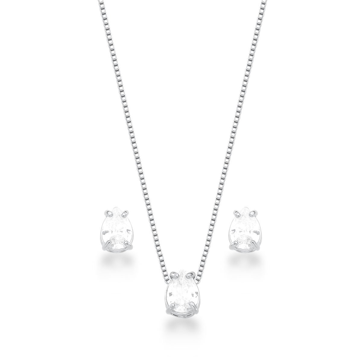 Conjunto Zircônia Gota Prata 925