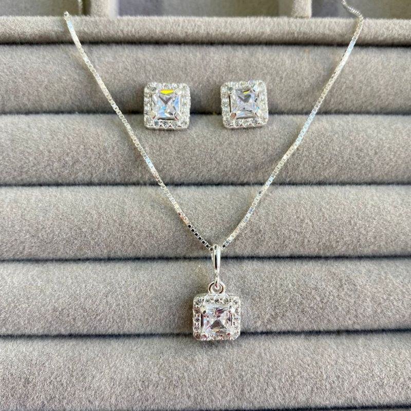 Conjunto Carrê Cristal Prata 925
