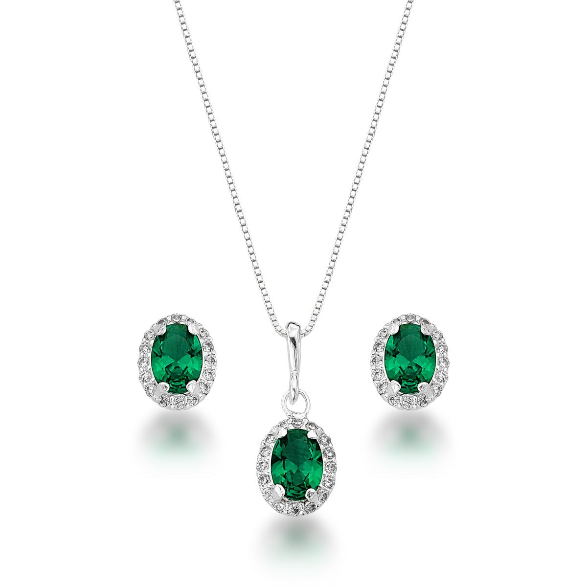 Conjunto Zircônia Esmeralda Prata 925