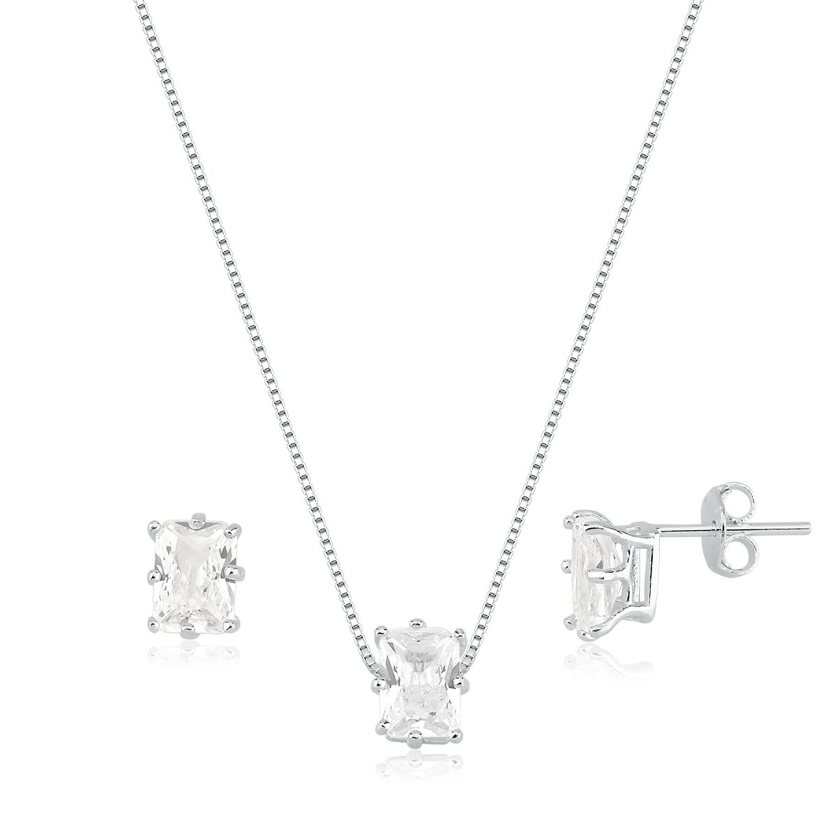 Conjunto Zircônia 5x7 Prata 925