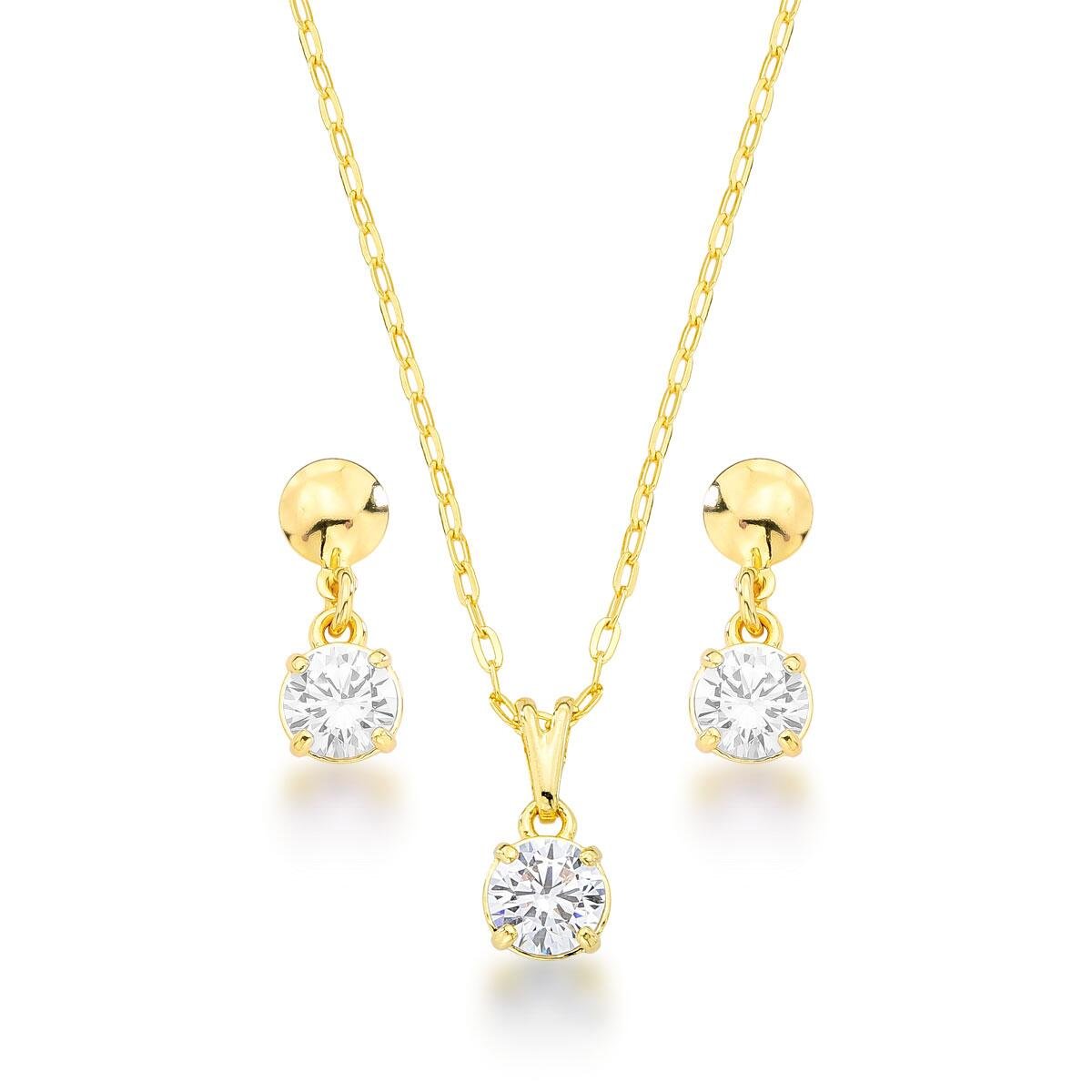 Conjunto Zircônia Banhado a Ouro 18k