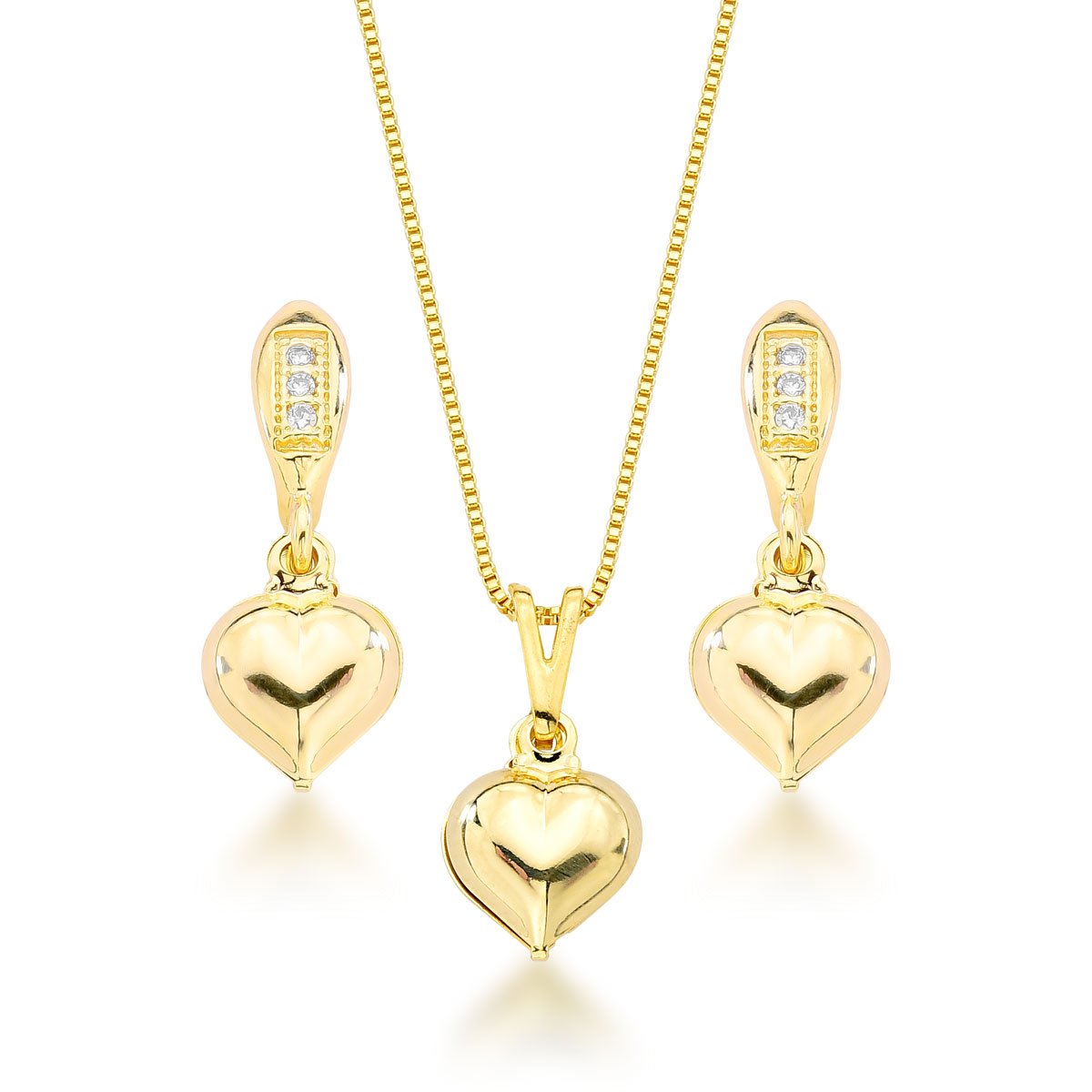 Conjunto Coração Banhado a Ouro 18k