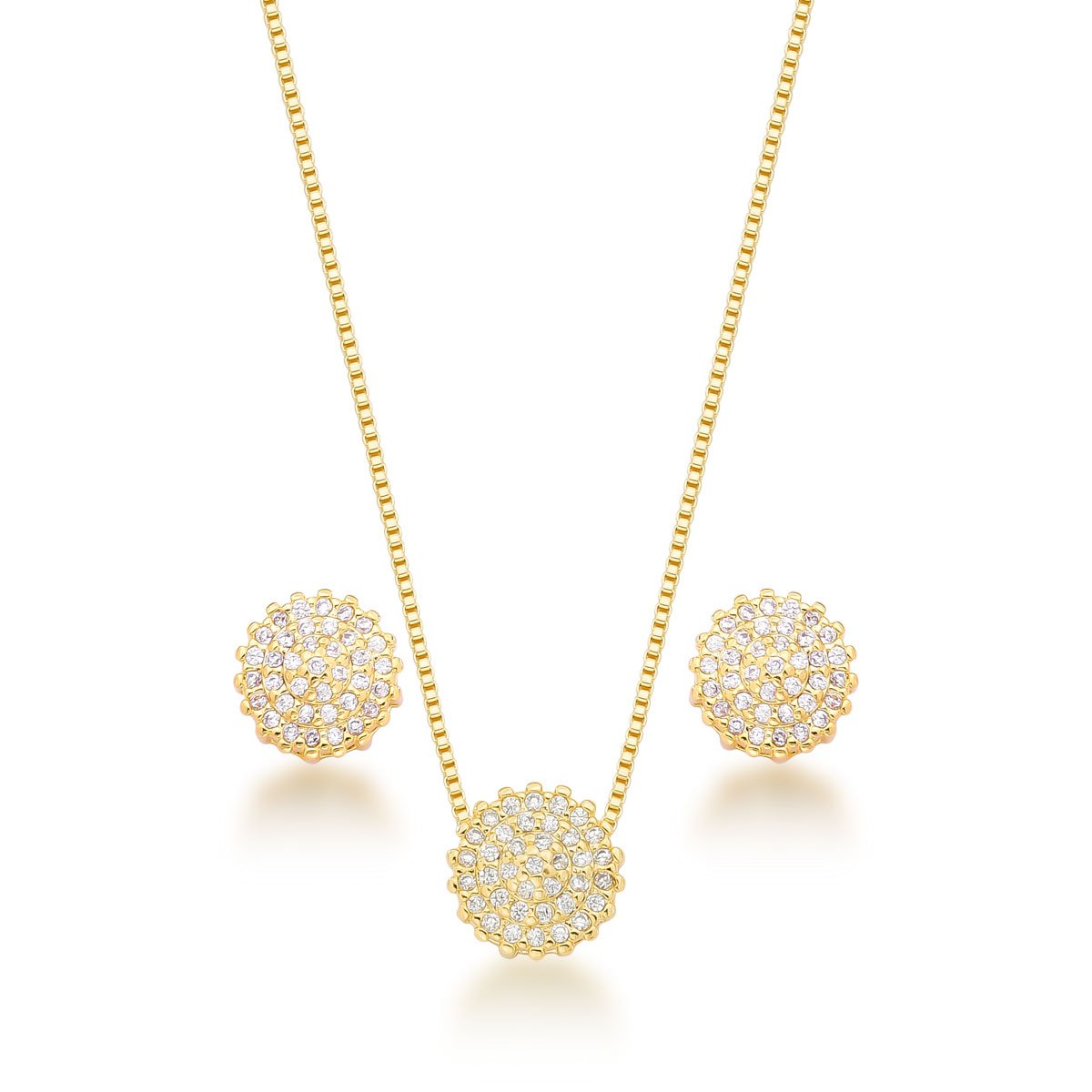 Conjunto Mandala Zircônias Banhado a Ouro 18k