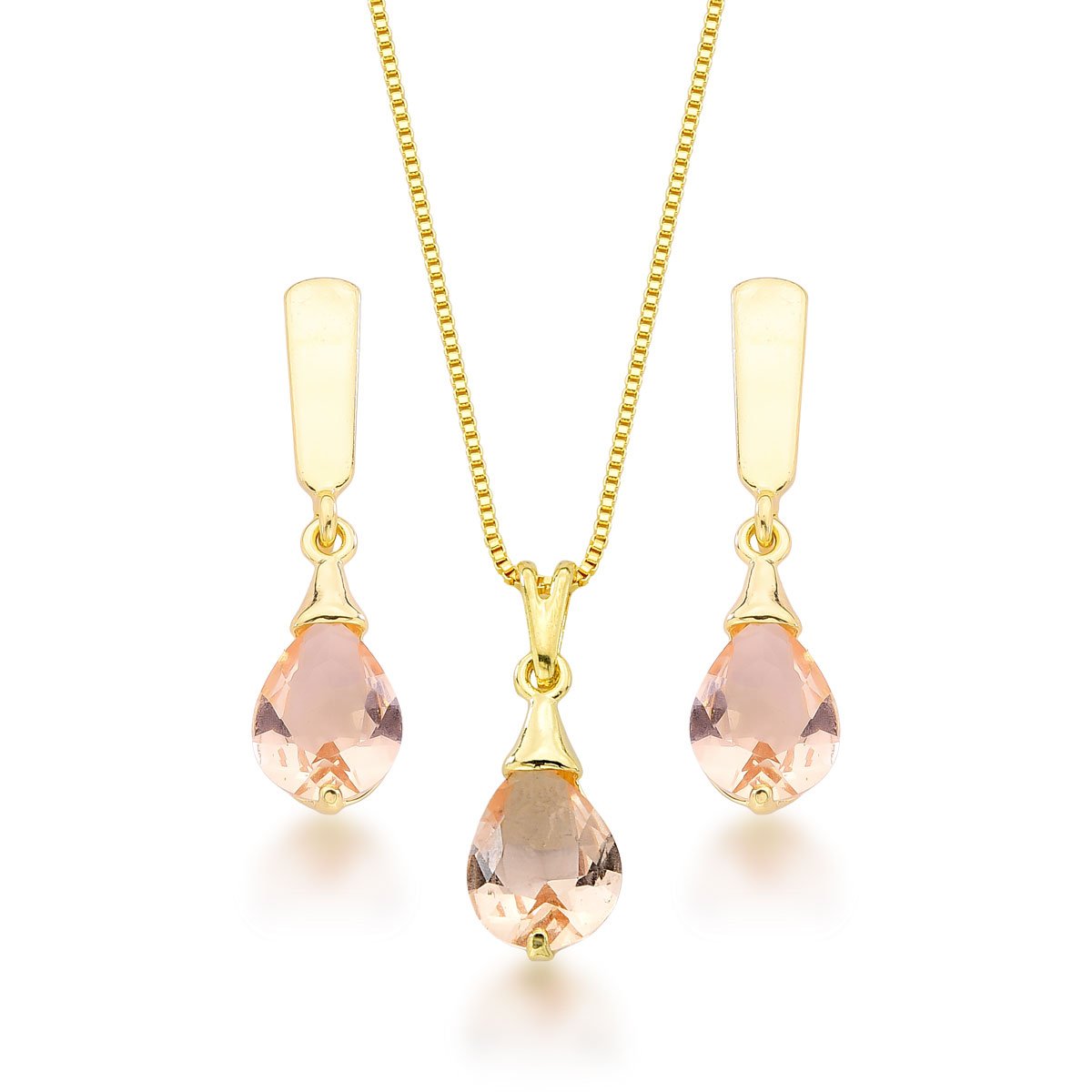 Conjunto Gota Champagne Banhado a Ouro 18k