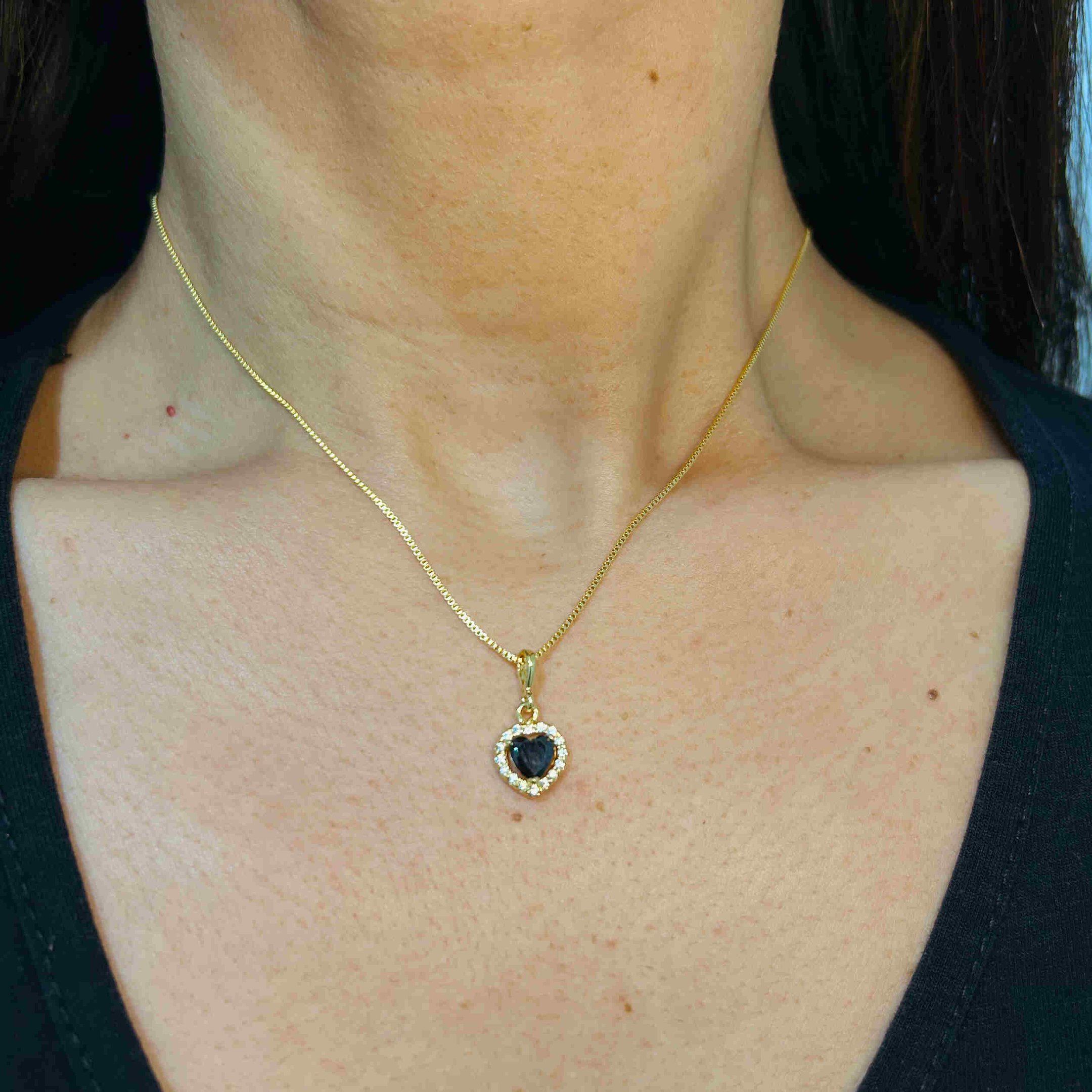 Conjunto Coração Negro Banhado a Ouro 18k