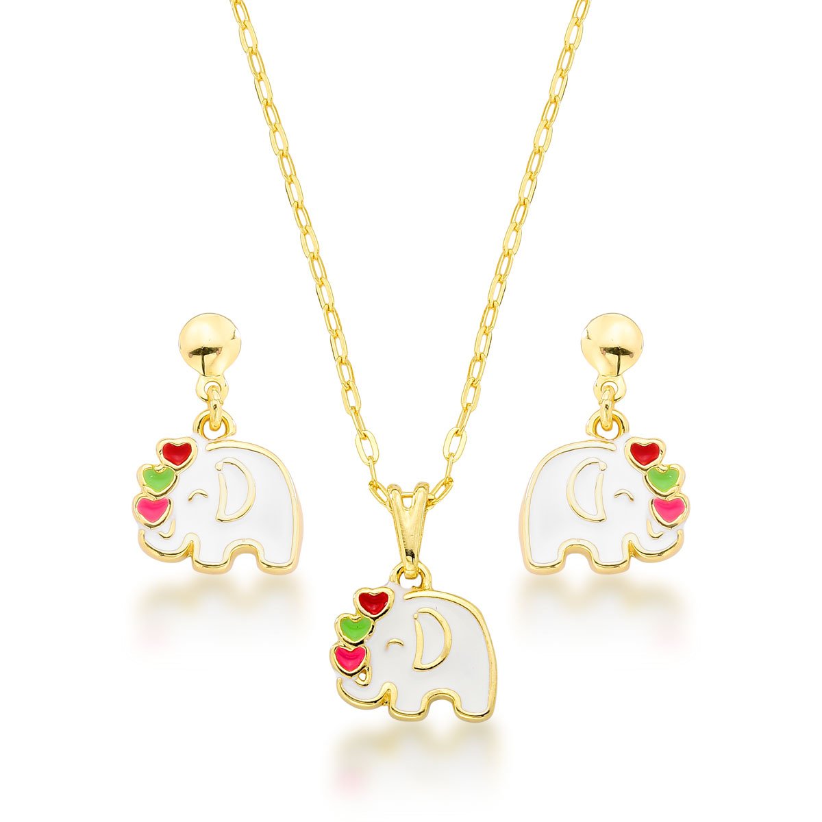 Conjunto Elefante Banhado a Ouro 18k