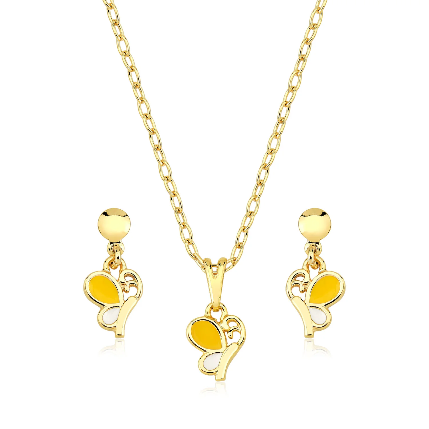 Conjunto Borboleta Amarela Banhado a Ouro 18k