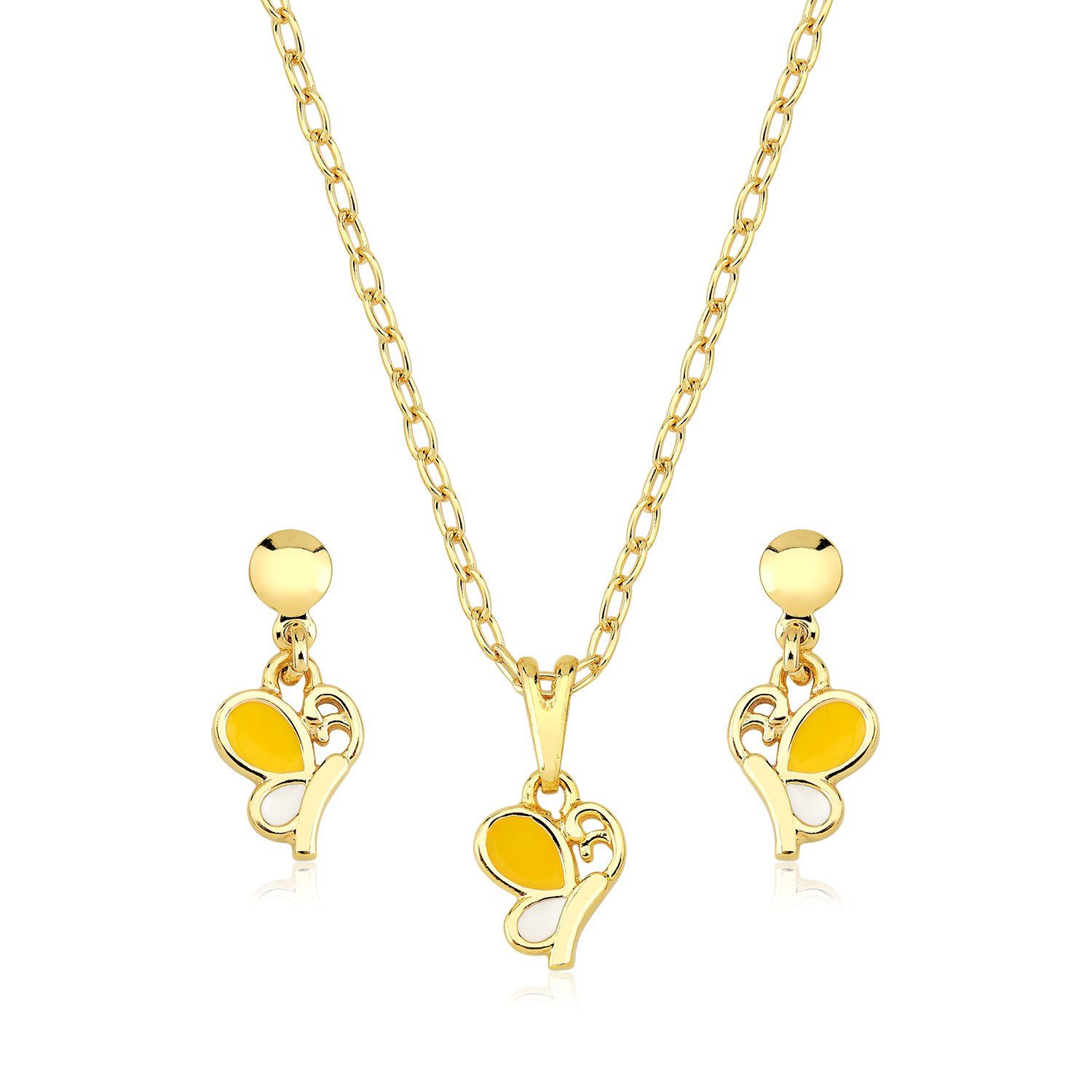 Conjunto Borboleta Amarela Banhado a Ouro 18k