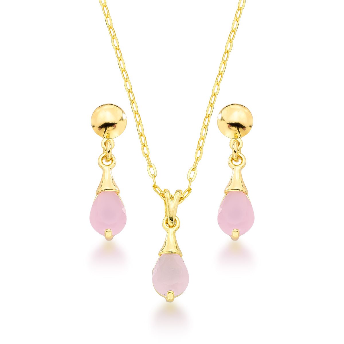 Conjunto Rosa Fosco Banhado a Ouro 18k