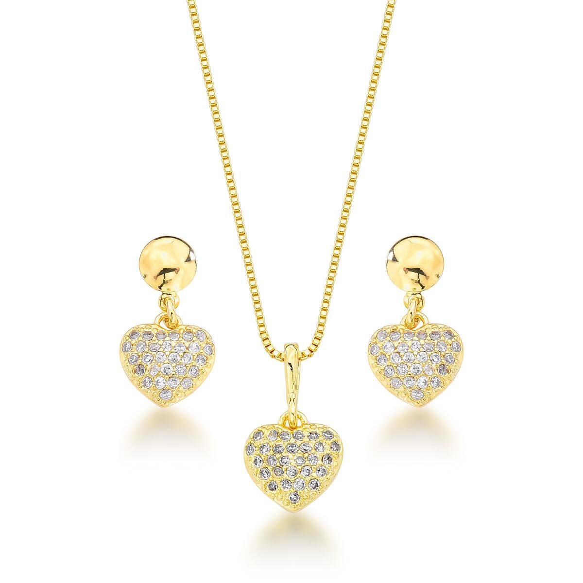 Conjunto Coração Banhado a Ouro 18k