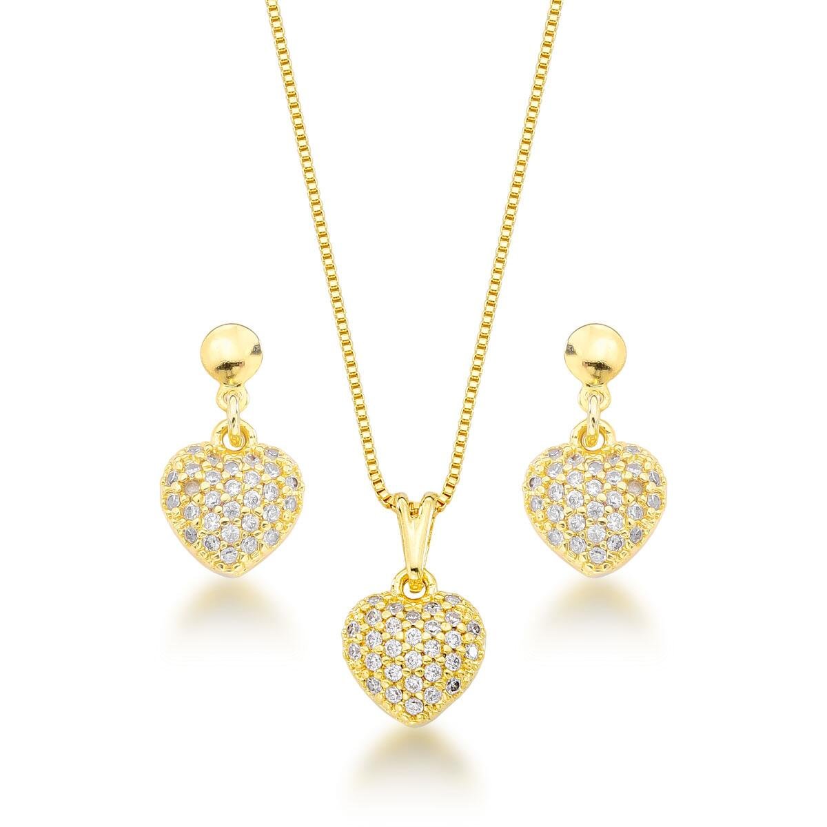 Conjunto Coração Banhado a Ouro 18k