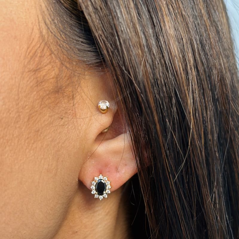 Conjunto Zircônia Negra Banhado a Ouro 18k