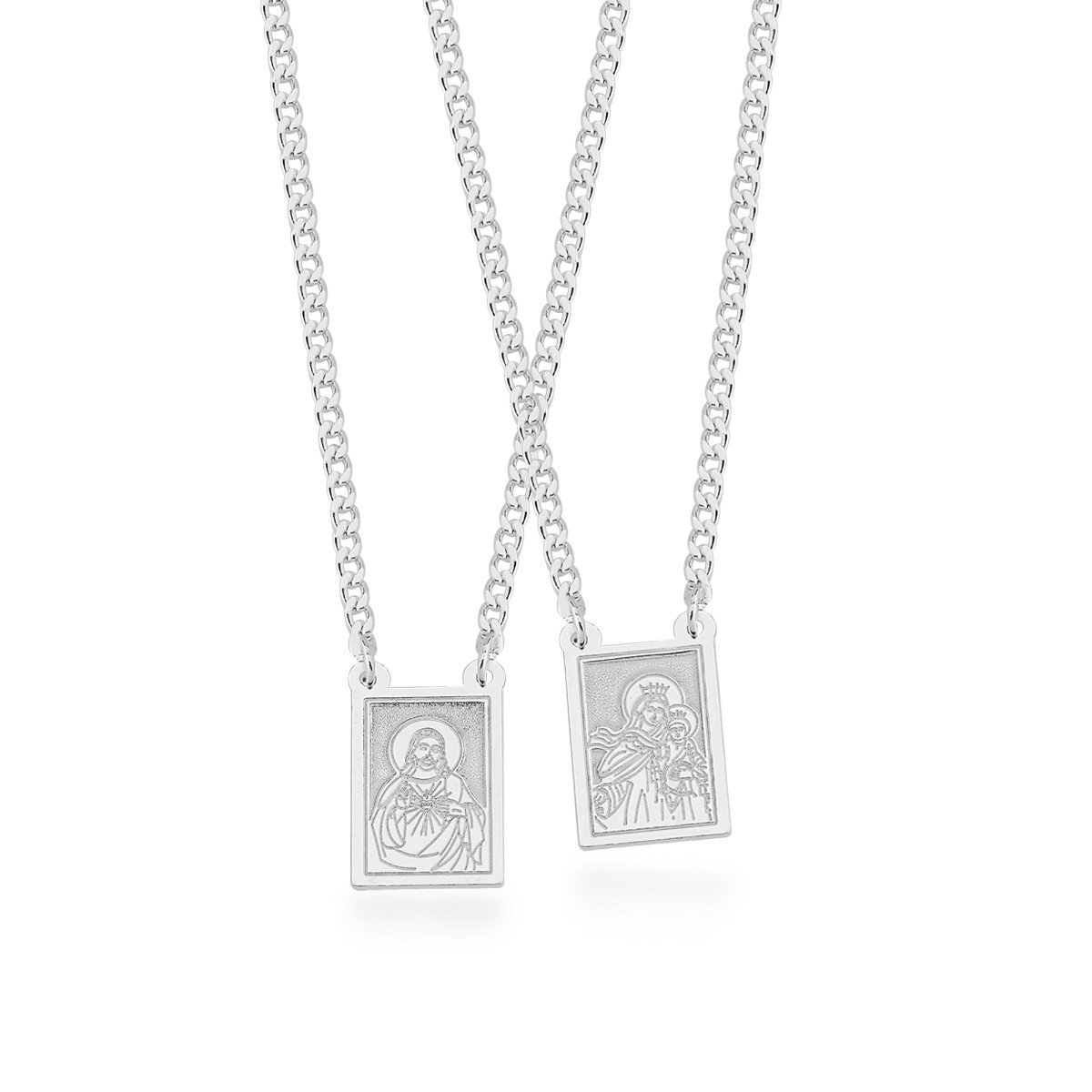 Escapulário Sagrado Coração e N. Senhora Prata 925