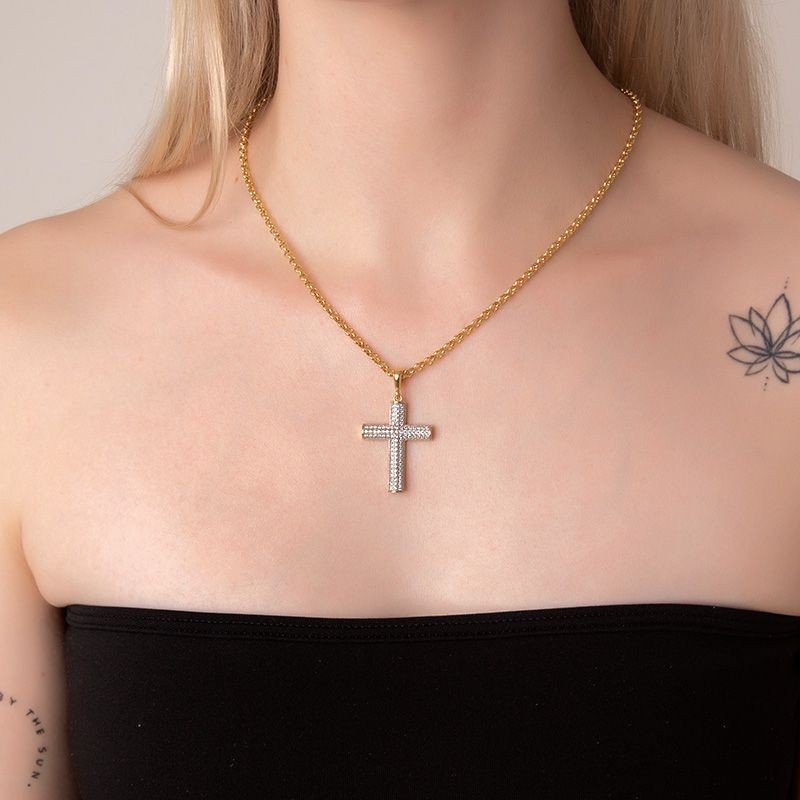 Gargantilha Cruz Micro Zircônias Banhado a Ouro 18k
