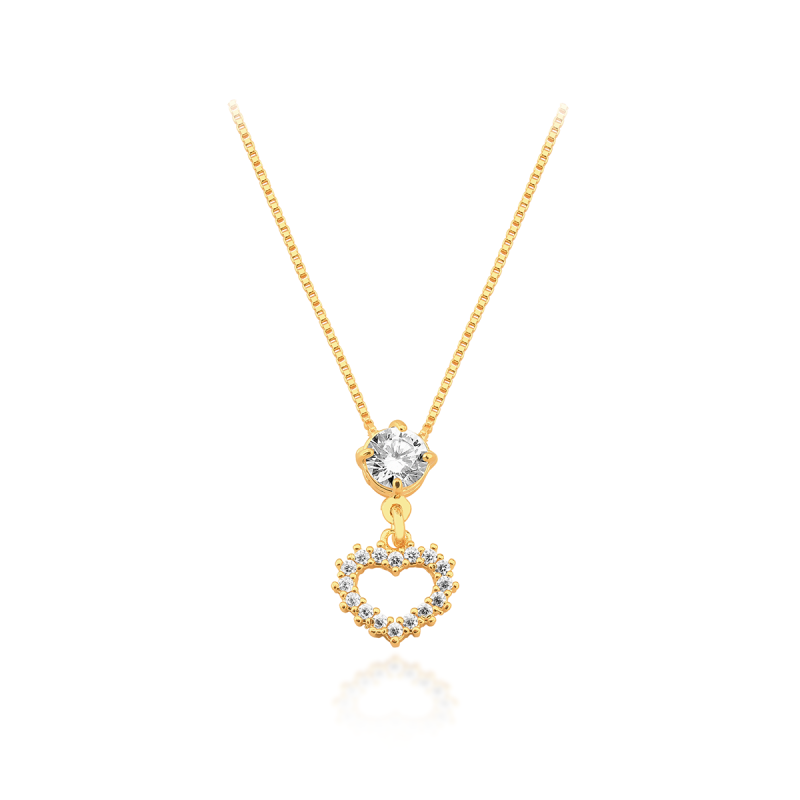 Gargantilha Ponto de Luz e Coração Banhado a Ouro 18k