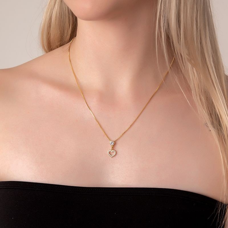 Gargantilha Ponto de Luz e Coração Banhado a Ouro 18k