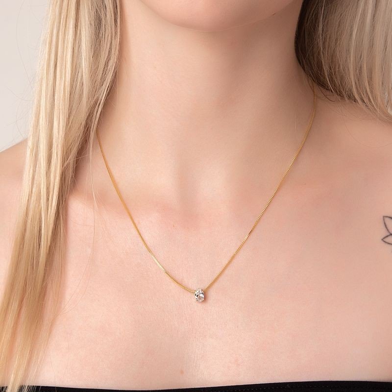 Gargantilha Zircônia Oval Banhado a Ouro 18k