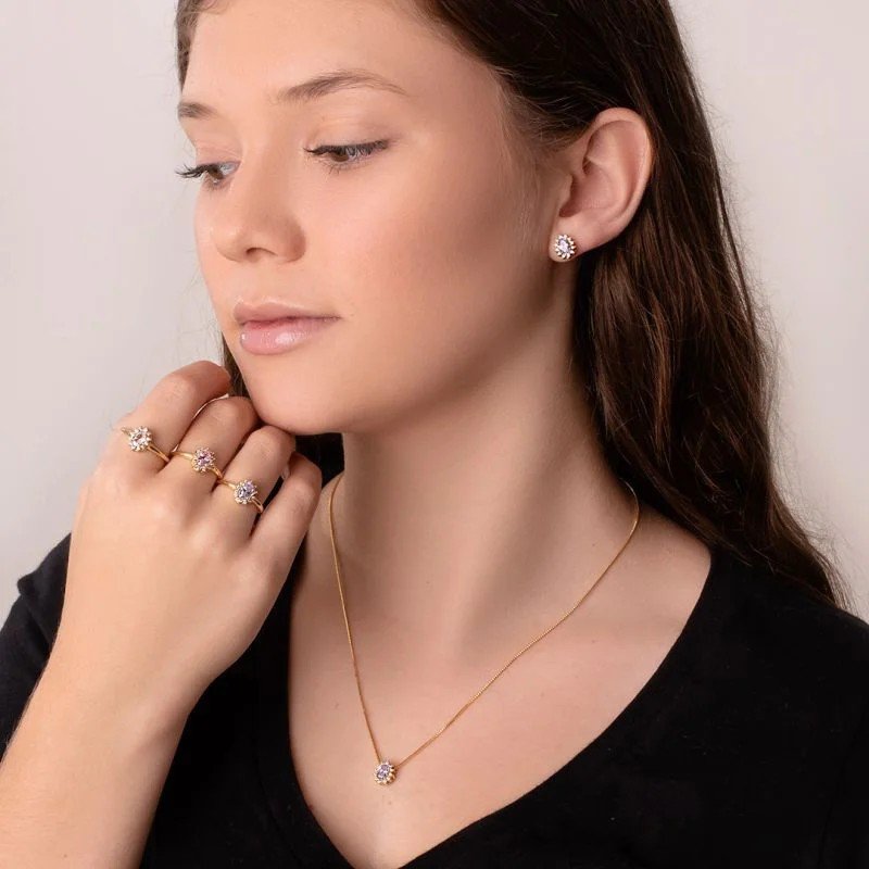 Gargantilha Zircônia Lavanda Banhado a Ouro 18k