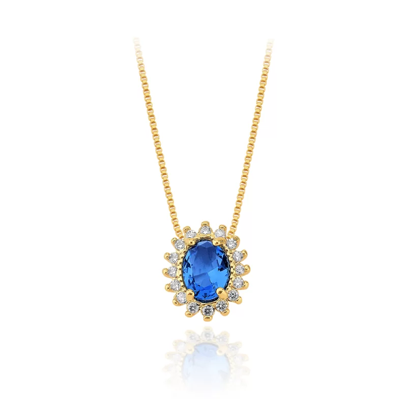 Gargantilha Zircônia Azul Banhado a Ouro 18k