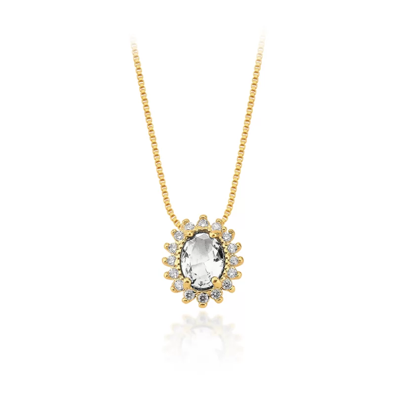 Gargantilha Zircônia Cristal Banhado a Ouro 18k