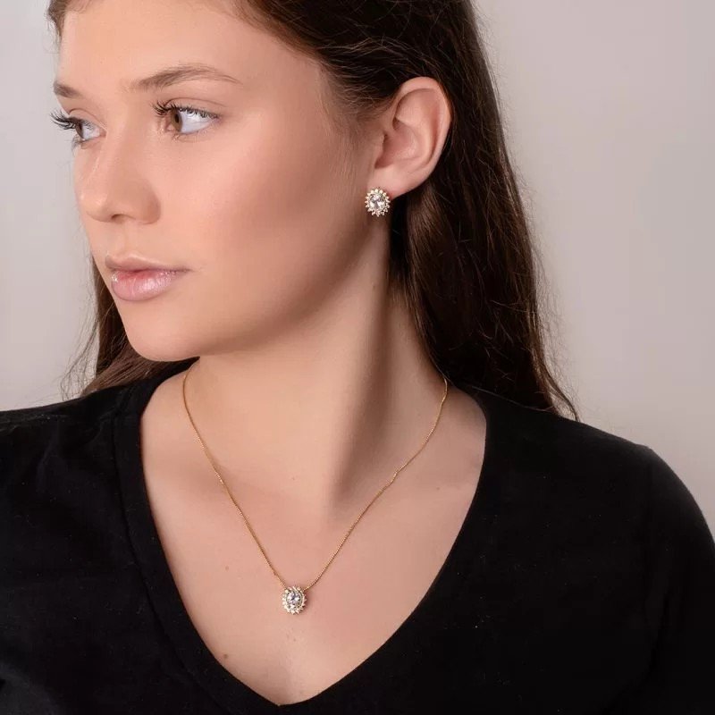 Gargantilha Zircônia Cristal Banhado a Ouro 18k