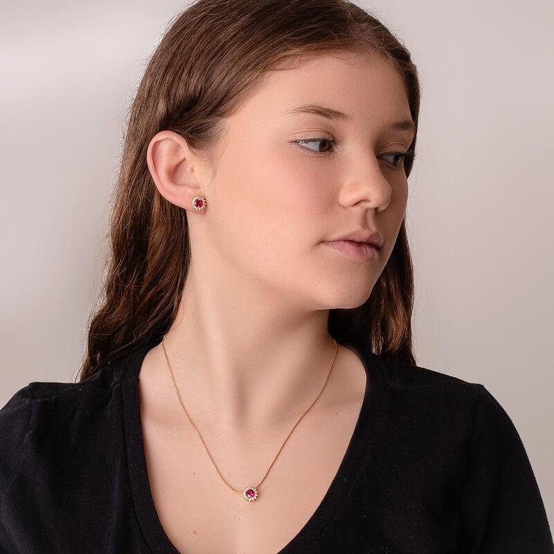 Gargantilha Zircônia Rosa Banhado a Ouro 18k