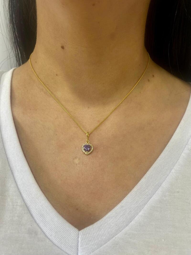 Gargantilha Coração Roxo Banhado a Ouro 18k