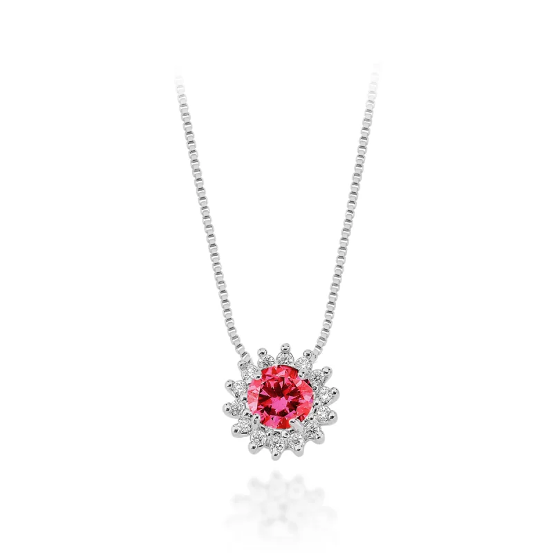 Gargantilha Zircônia Rosa Prata 925