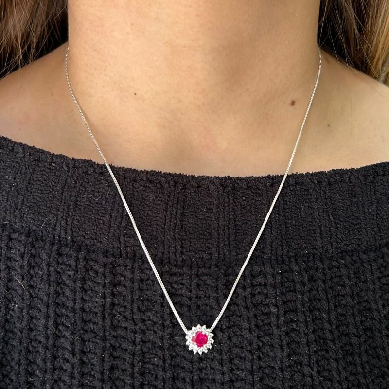 Gargantilha Zircônia Rosa Prata 925