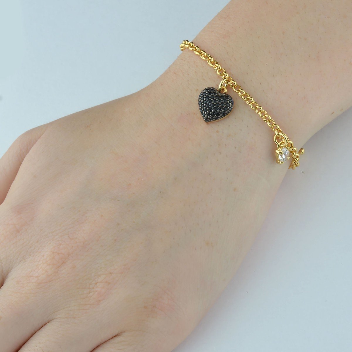 Pulseira Coração e Ponto de Luz Banhado a Ouro 18k