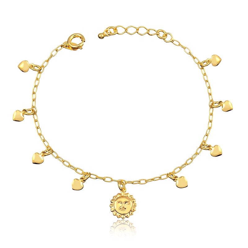 Pulseira Sol e Corações Banhado a Ouro 18k