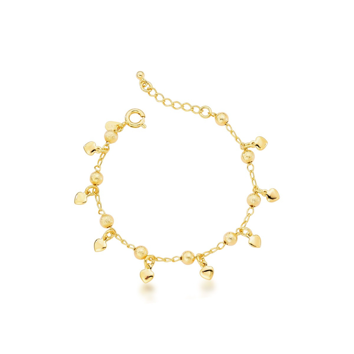 Pulseira Corações e Bolinhas Foscas Banhado a Ouro 18k