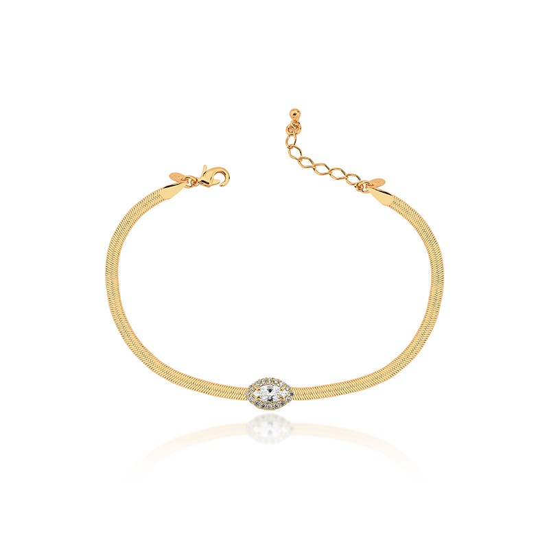 Pulseira Fita Laminada Zircônia Navete Banhado a Ouro 18k