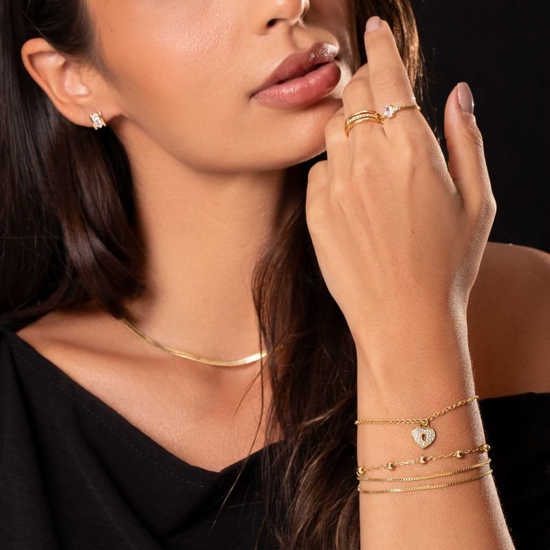 Pulseira Tripla Bolinha Banhado a Ouro 18k