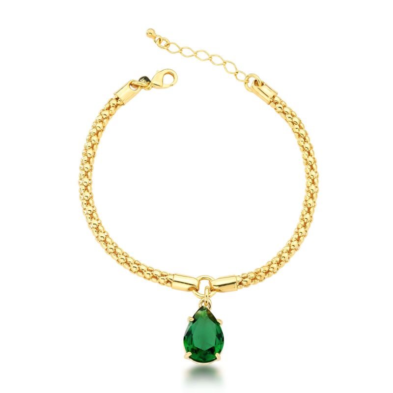 Pulseira Zircônia Esmeralda Banhado a Ouro 18k