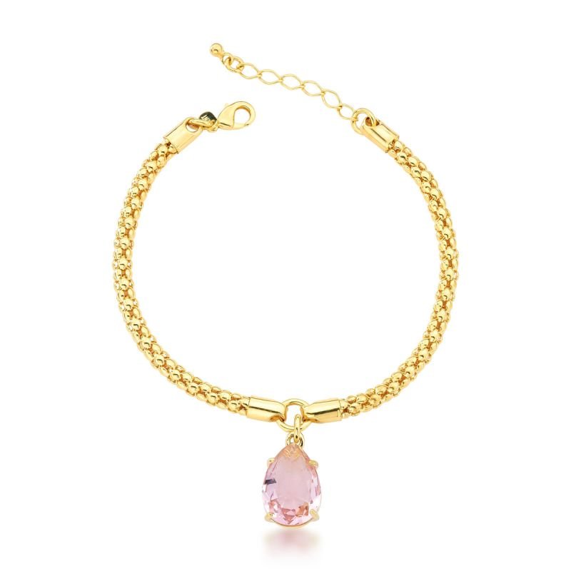 Pulseira Zircônia Rosa Banhado a Ouro 18k