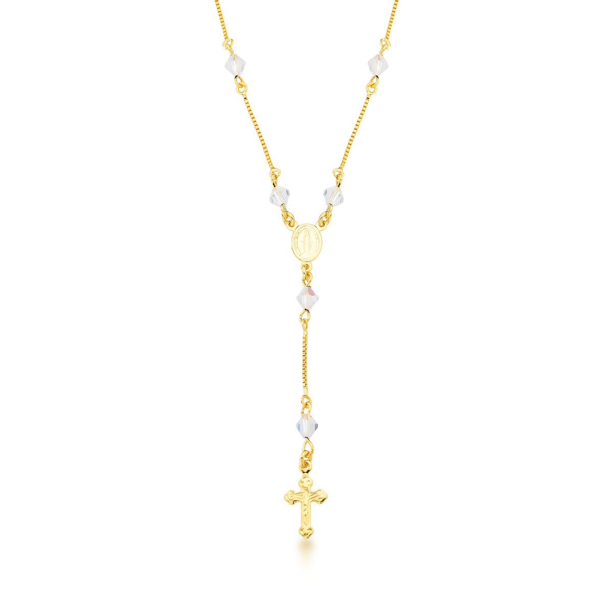 Terço Cristal Banhado a Ouro 18k
